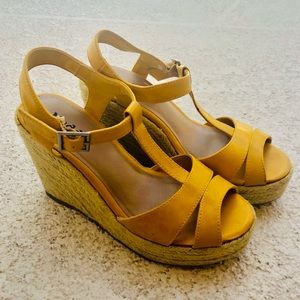Barely used mustard yellow wedge sandals